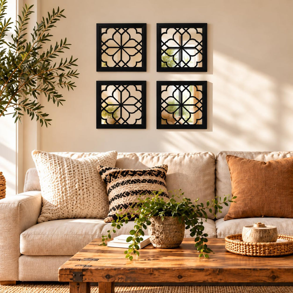 ZEXUIRU 4 Set Rustic Wall Mirrors for Bedroom Bathroom Living Room Entryway W...