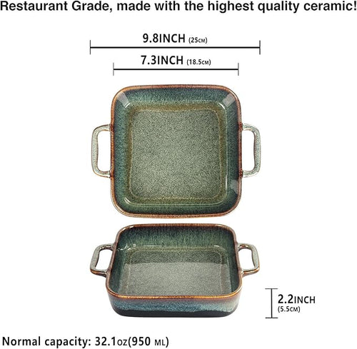 7" x 7" Porcelain Square Casserole Dishes, 2 pieces Baking Dish - Image 2
