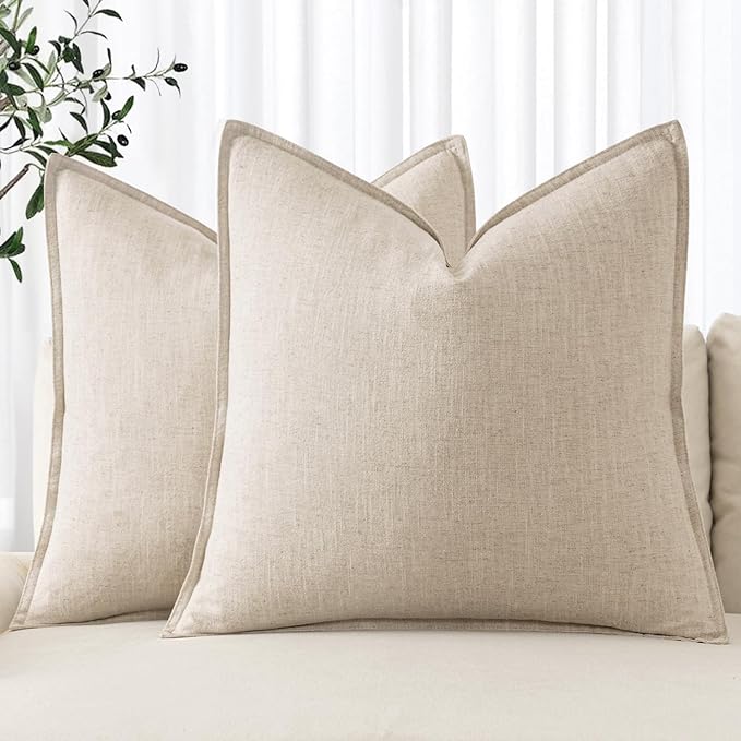 MIULEE Decorative Linen Euro Sham Pillow Covers 24x24 Natural Beige Boho by MIULEE