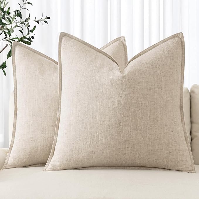 MIULEE Decorative Linen Euro Sham Pillow Covers 28x28 Inch Natural Beige Boho by MIULEE
