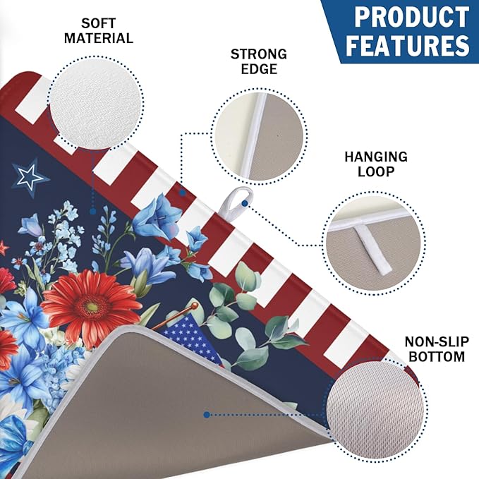 4th of July Dish Drying Mat for Kitchen Counter Patriotic Red Blue and White - Image 3