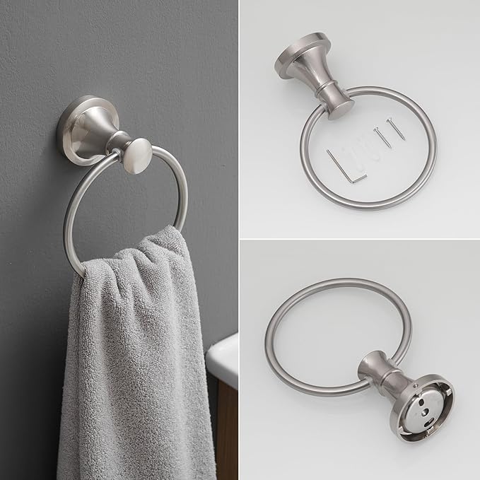 RUMOSE Toilet Paper Holder and Hand Towel Ring Brushed Nickel Wall Mount - Image 7