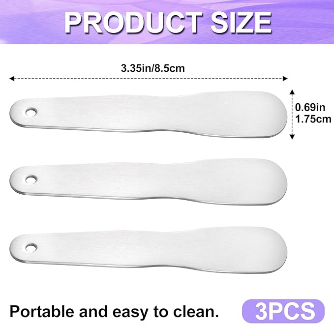 Pndeyo 3pcs Mini Stainless Steel Makeup Spatula, 3.35x0.69in Reusable Cosmetic - Image 2