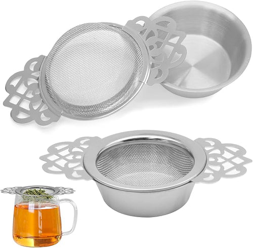 2 Pack Tea Strainers with Drip Bowls Stainless Steel Mesh Tea Infusers Loose by PHITUODA