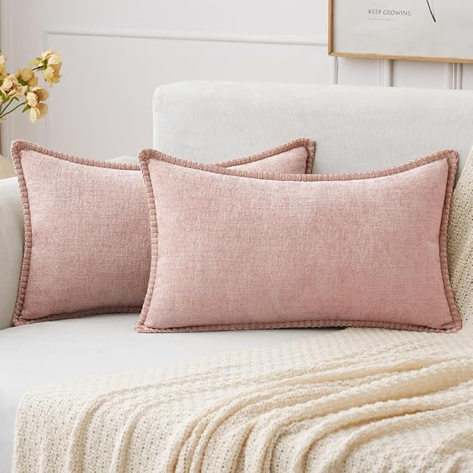 MIULEE Pack of 2 Couch Throw Pillow Covers 12x20 Inch Pink Valentine Farmhouse by MIULEE