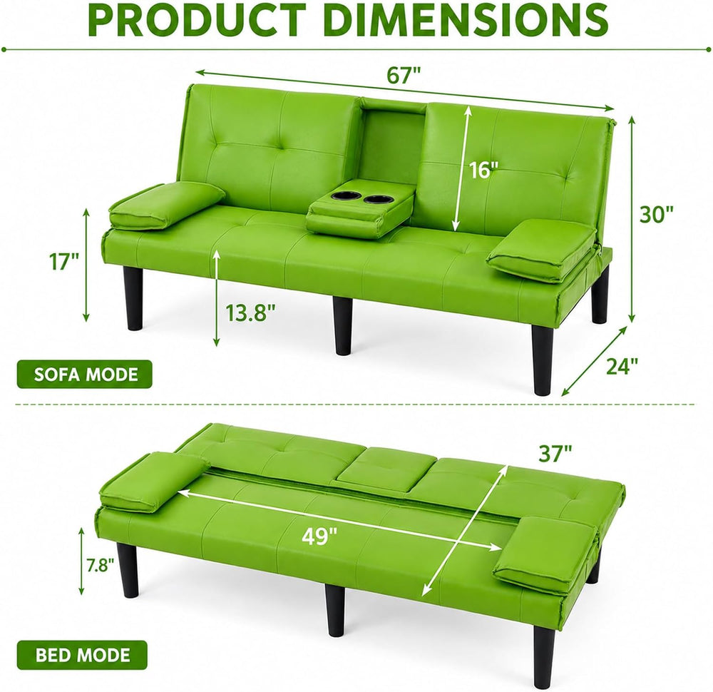 67"Modern Futon Sofa Bed,Convertible 3 in 1 Sleeper Bed Couches with Adj...