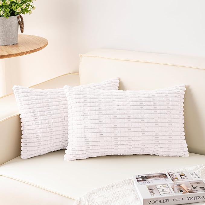 Pack of 2 Corduroy Decorative Throw Pillow Covers 12x20 Inch Soft Striped by Unknown