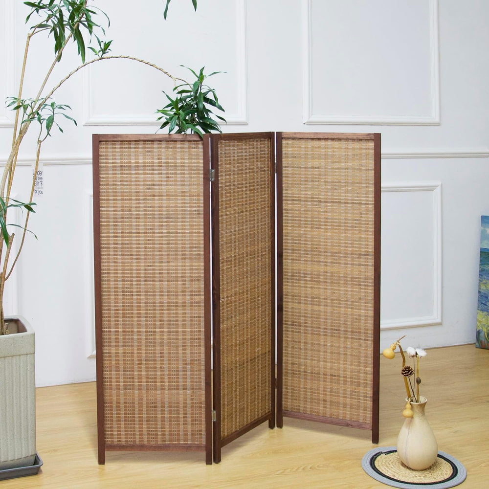 Furnnylane 3 Panel Short Room Divider Screen,Brown Freestanding Partition,Sma...