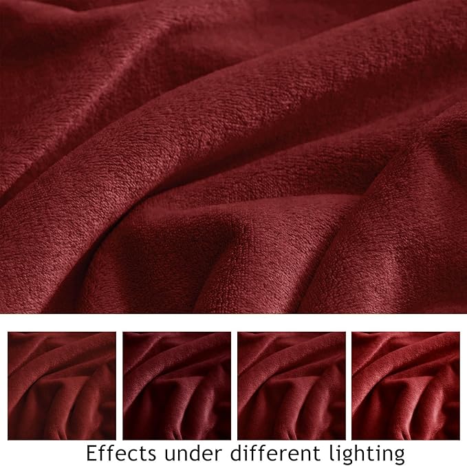 KMUSET Fleece Blanket Twin Size Burgundy Lightweight Super Soft Cozy Fuzzy Bed - Image 3