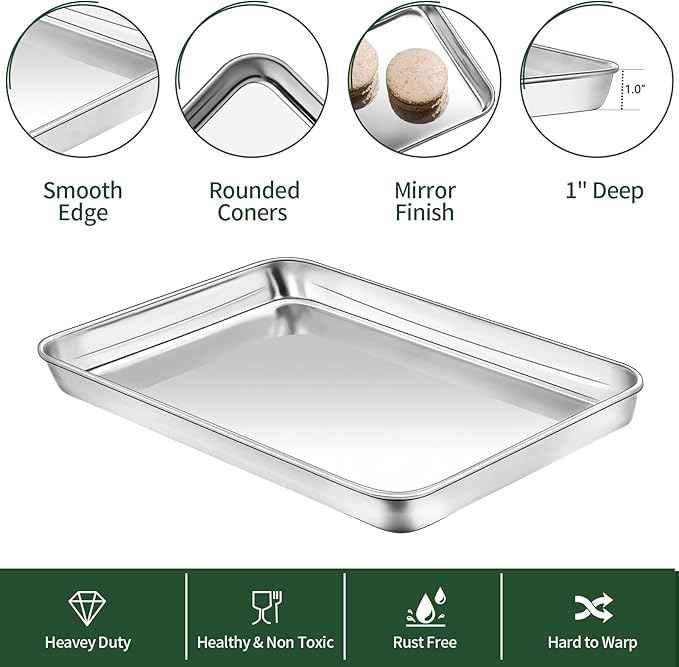 Small Baking Sheet with Cooling Rack Set, CEKEE Stainless Steel Cookie Sheets - Image 3