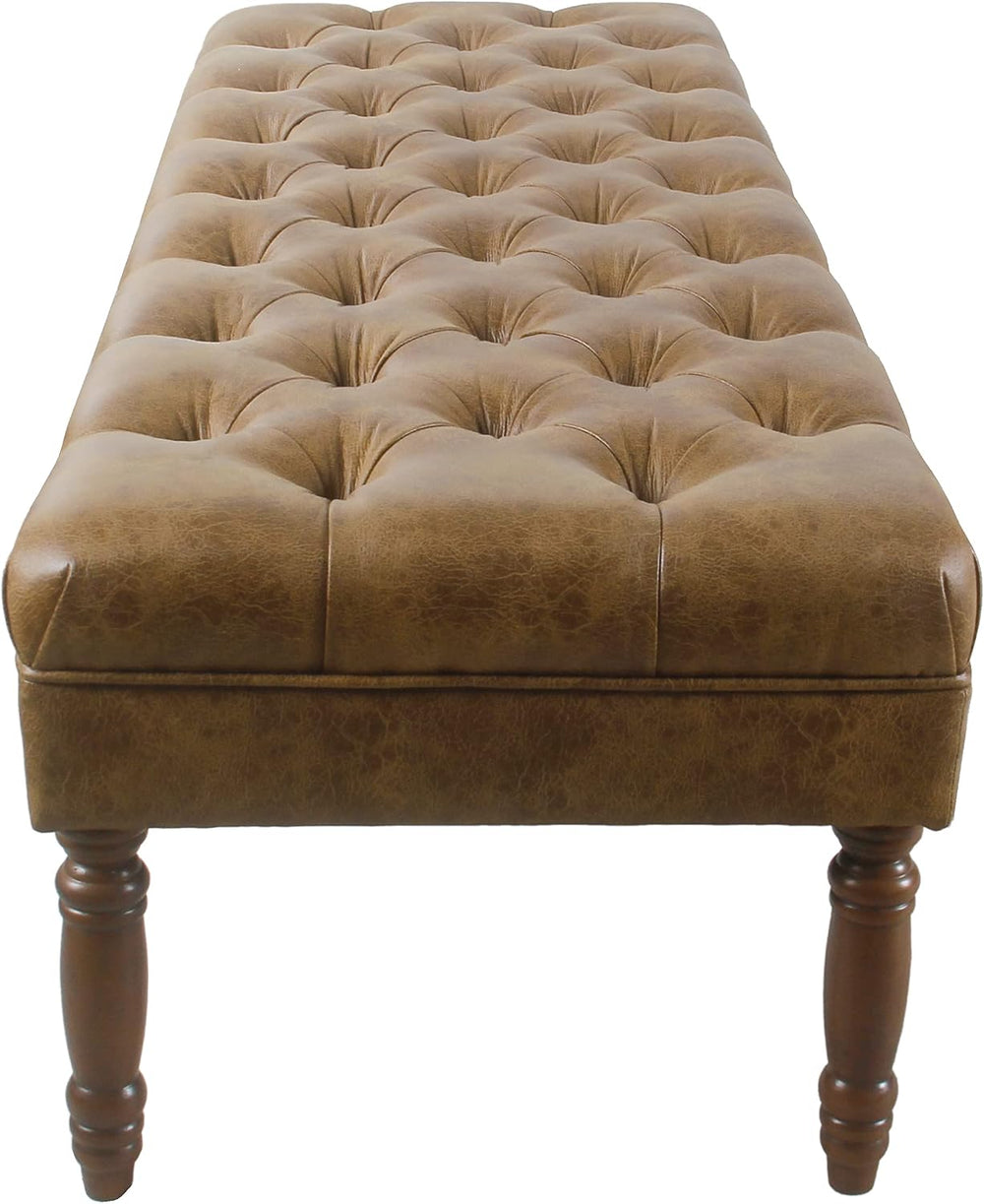 HomePop Tufted Decorative Bench, Light Brown Leather Large