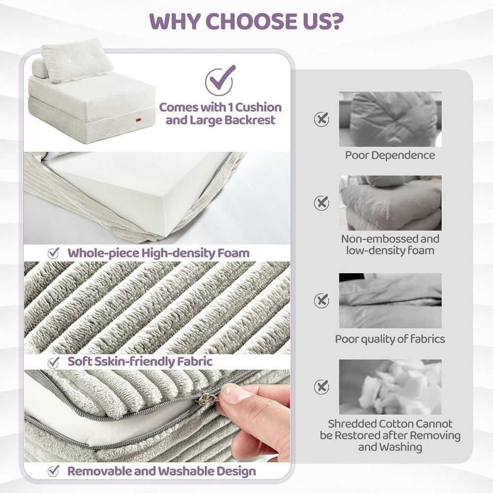 Folding Sofa Bed,No Wall Required Foldable Lounger for Apartment