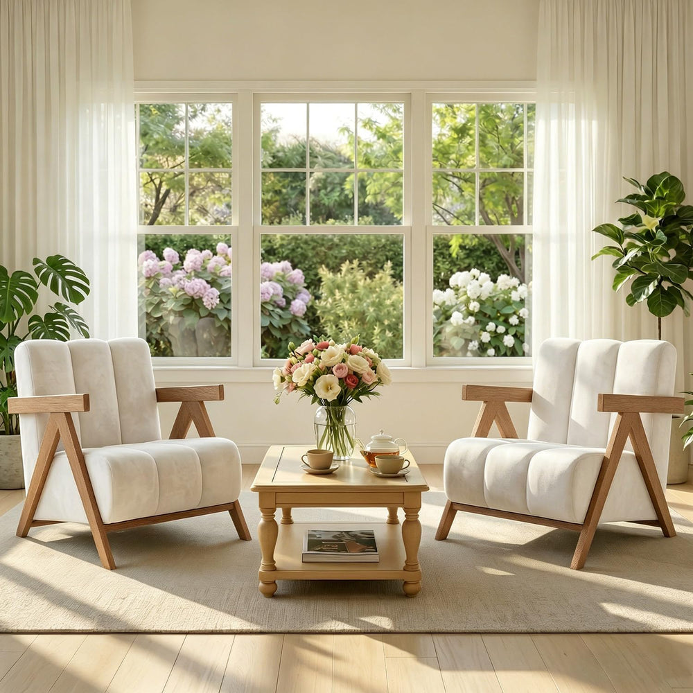 Modern Accent Chair Set of 2 for Living Room Bedroom,Comfy Chenille Reading C...
