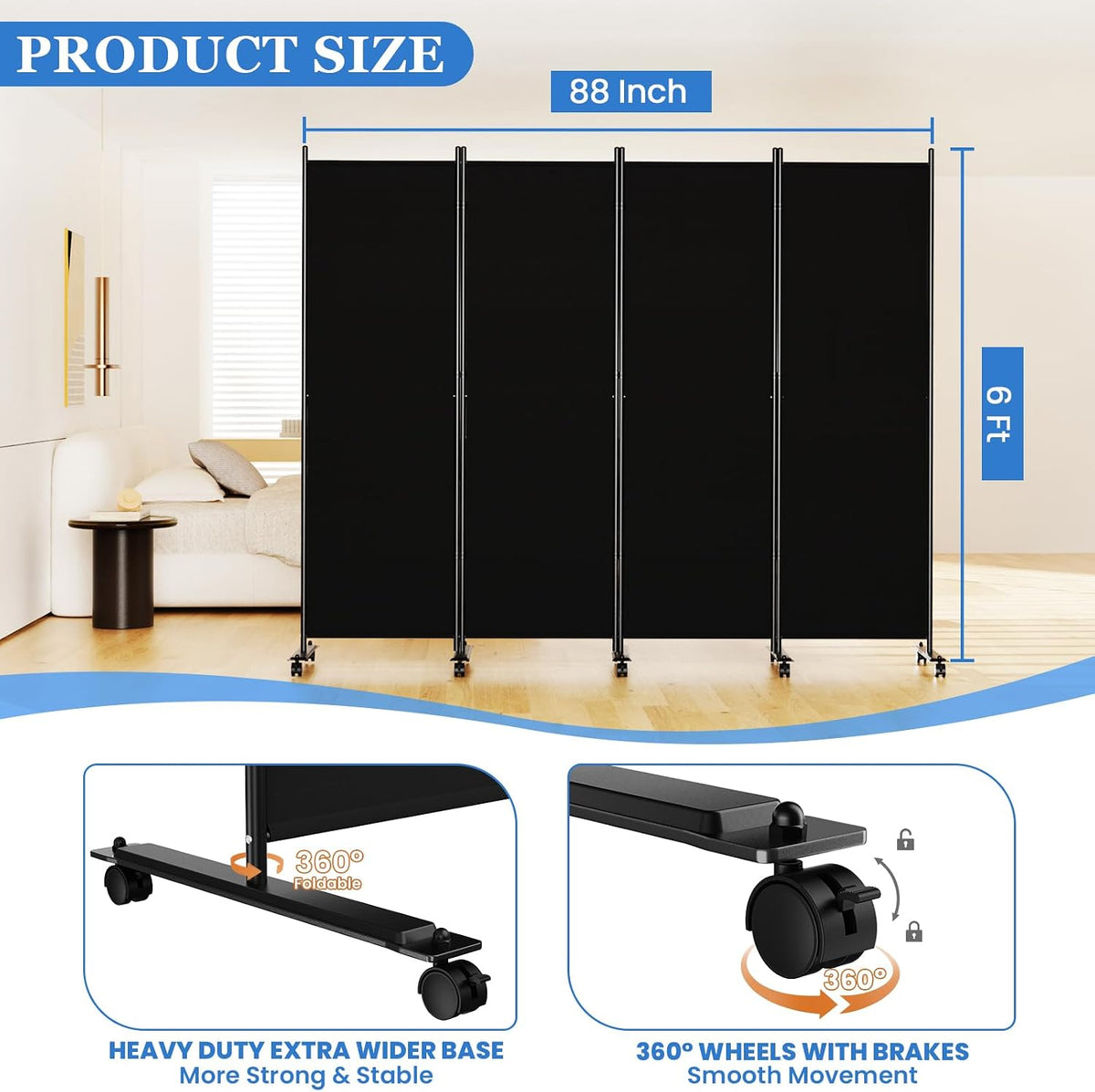 sunally room divider privacy screens, 4 panels dividers shown in use