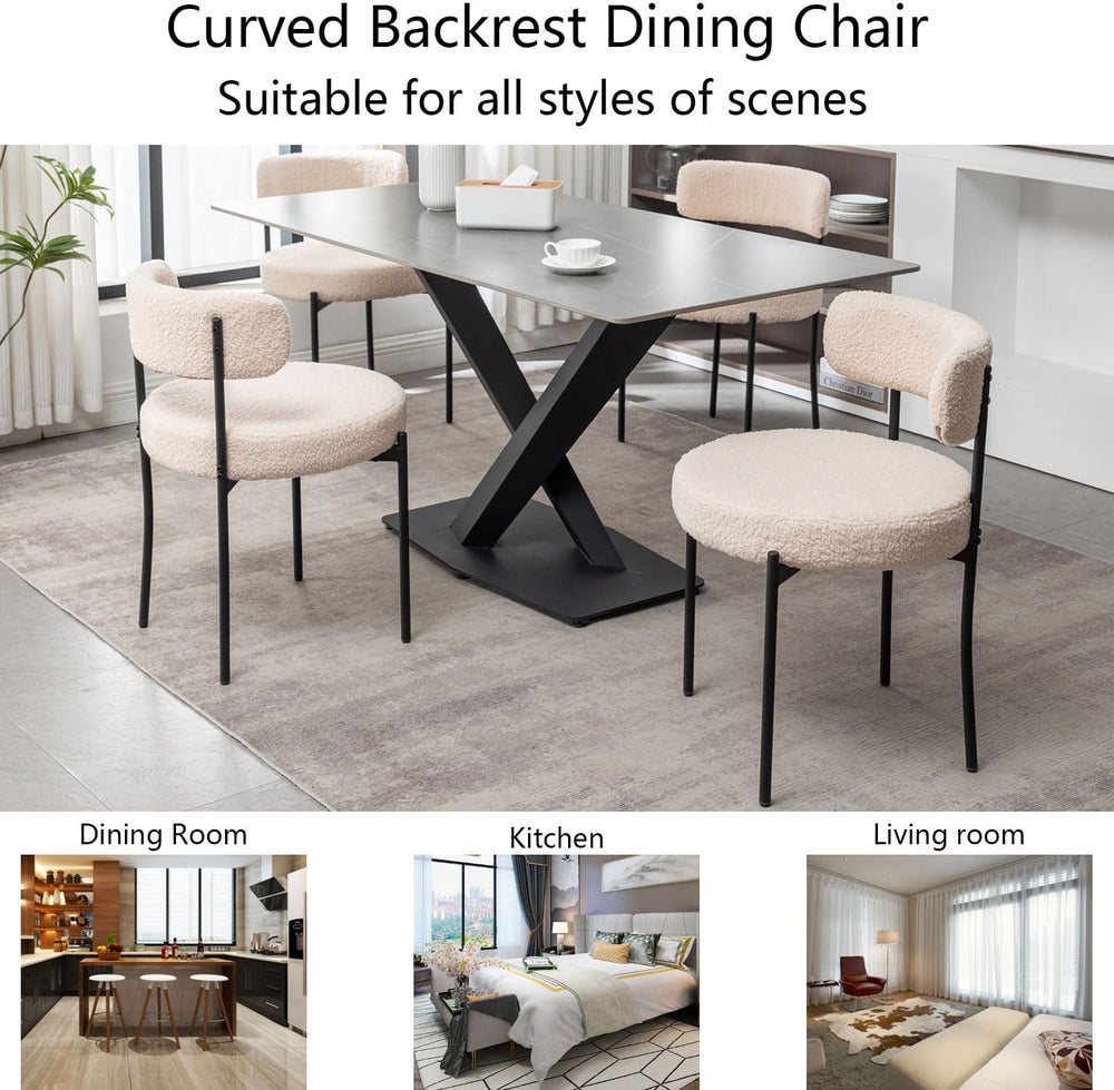 Cinxzar Boucle Dining Chairs Set of 2, Upholstered Dining Room Chairs with Bl...