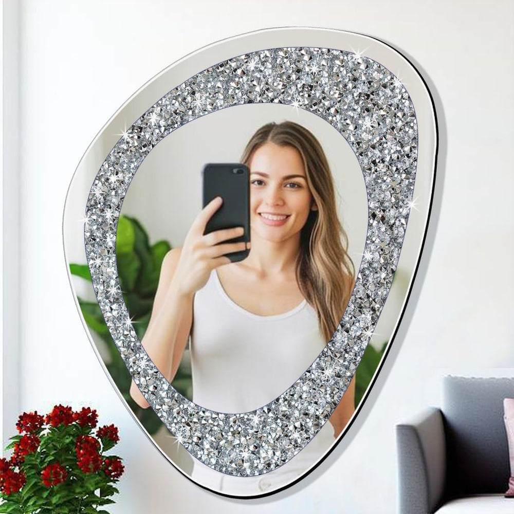 DMDFIRST Modern Irregular Shaped Wall Mirror – 21.6x16 Inch Decorative Oval D...