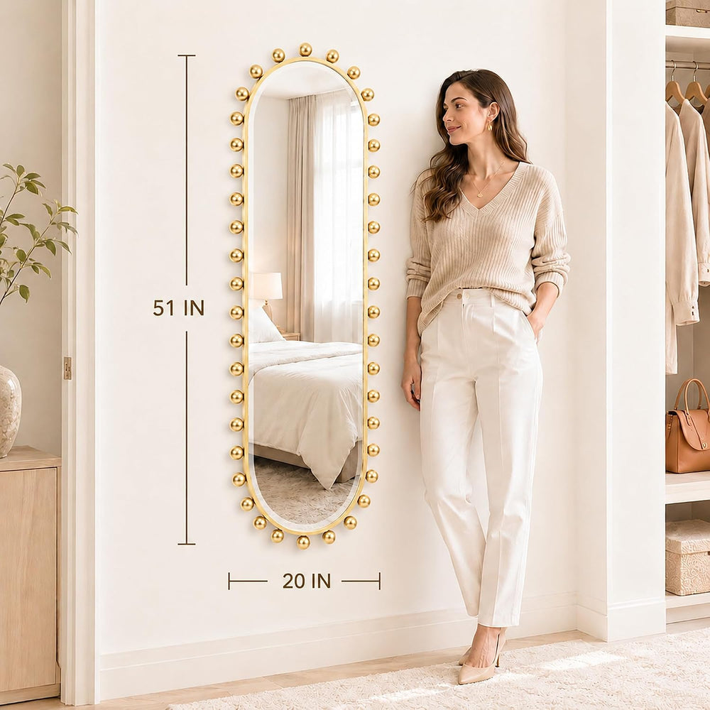 20"x51" Oval Full Length Wall Mirror, Antique Gold Vintage Frame