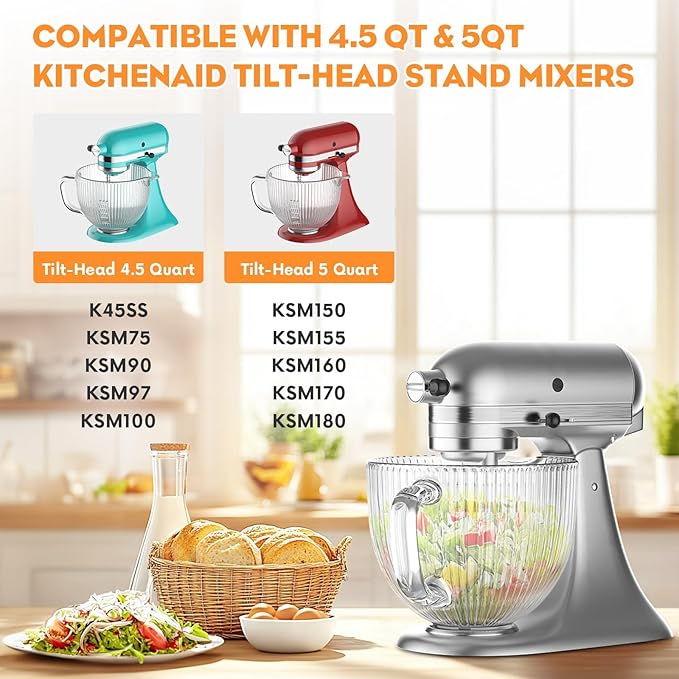 Cofun Glass Mixer Bowl for Kitchenaid Tilt-Head Stand Mixers 4.5-5 Quart - Image 3