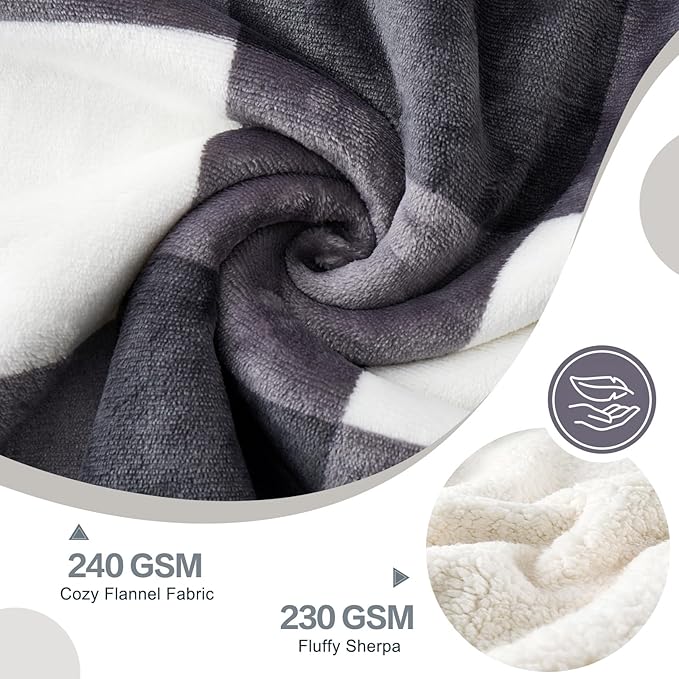 PU MEI Sherpa Blanket Fleece Throw Blanket Full Queen Plaid Thick Bed Blanket - Image 6