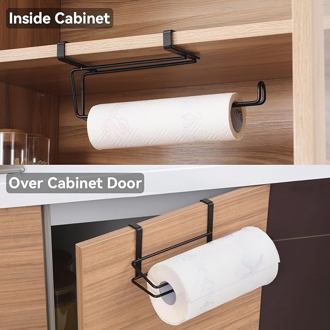 T.R.Sani. Black Paper Towel Holder Under Cabinet, Over The Cabinet Door Paper - Image 4