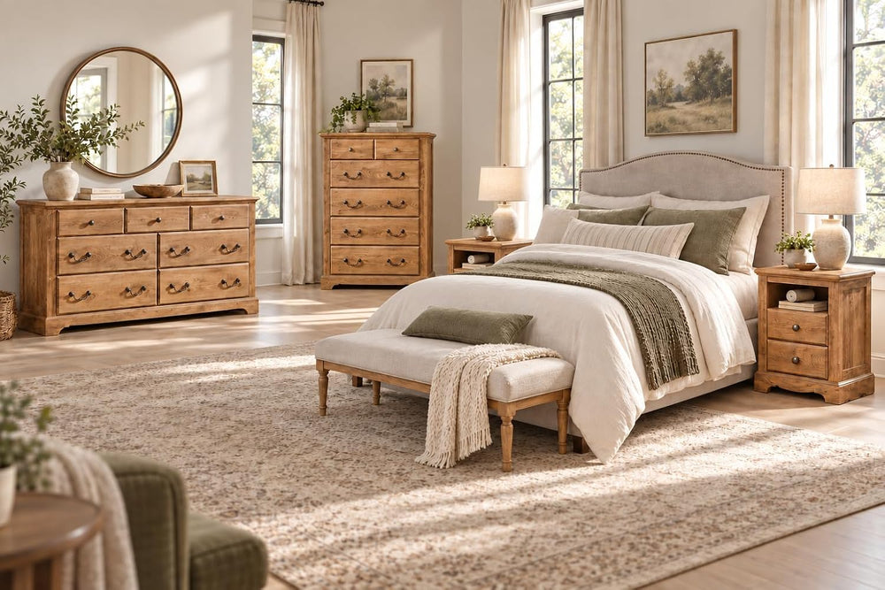 T4TREAM 54" Wide 7 Drawers Dresser Chests for Living Room, Light Knotty Oak