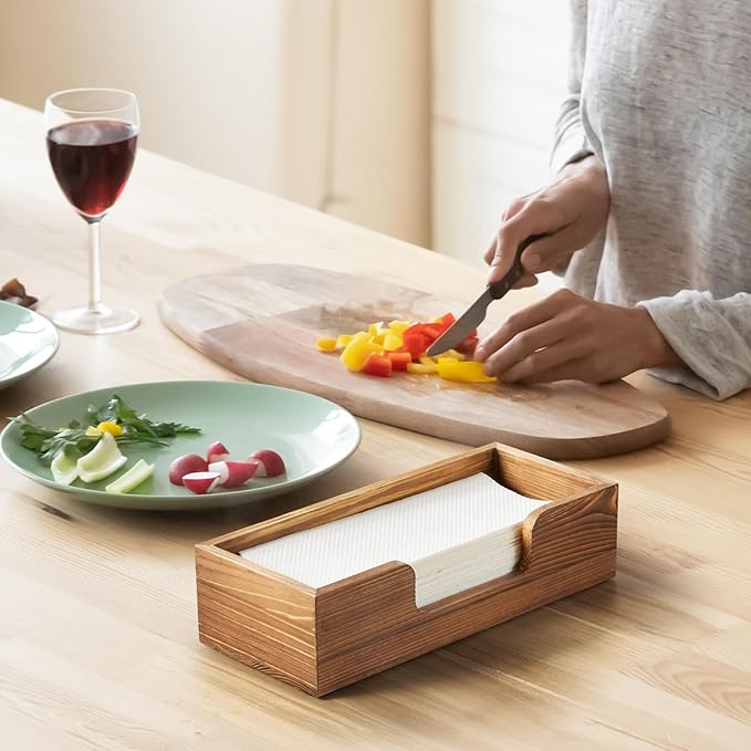 Paper Towel Dispenser Countertop, Burnt Wood Folded Paper Hand Towel Holder - Image 6