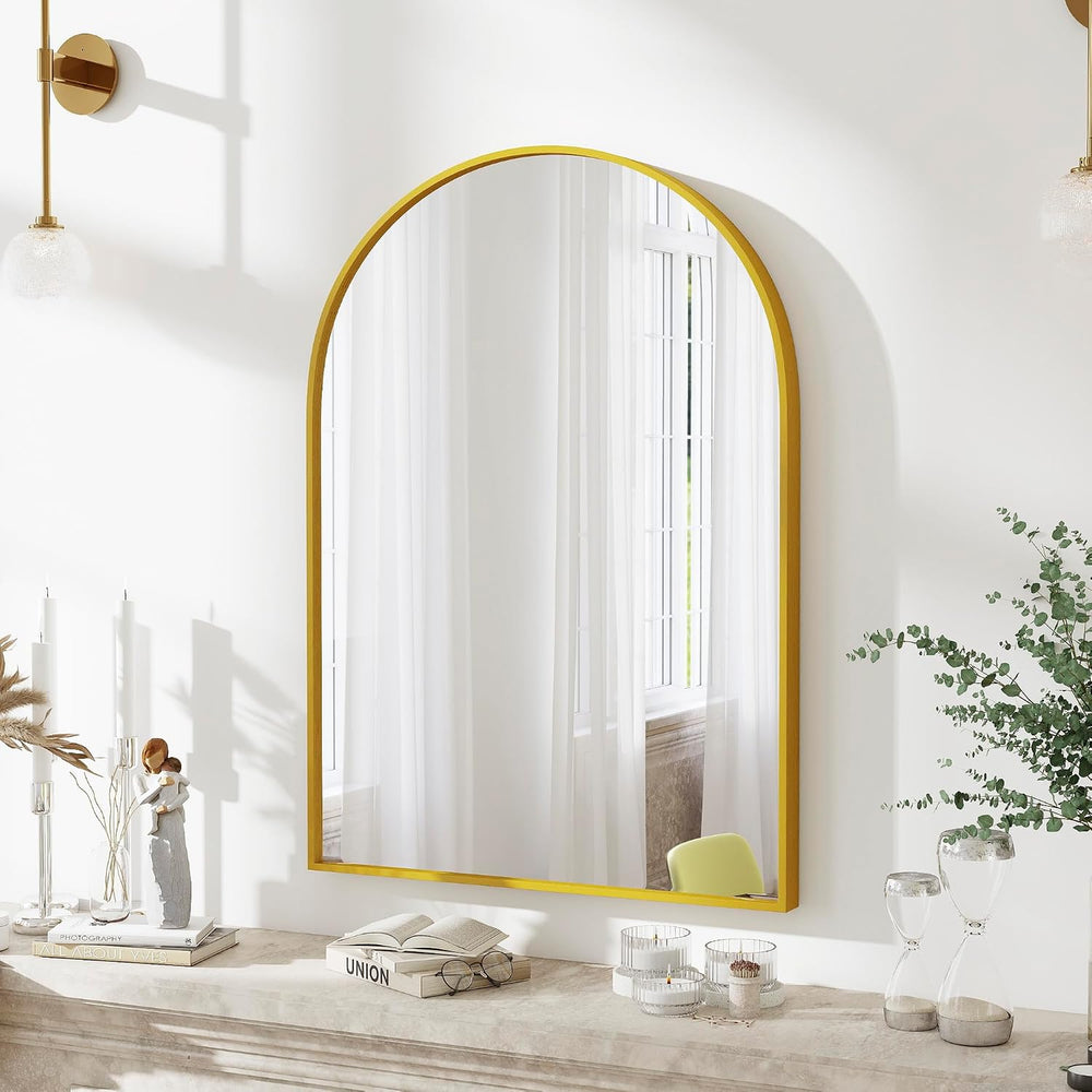 30x20 Bathroom Mirror Arch Wall Mounted/Against Aluminum Frame Gold