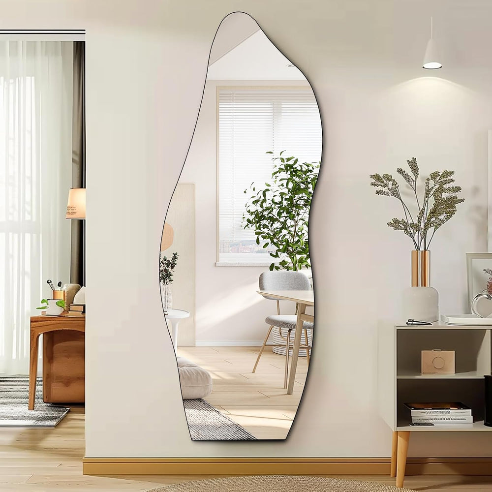 QDSSDECO Full Length Mirror 63"x24" Irregular Wall Mirror Wave Fram...