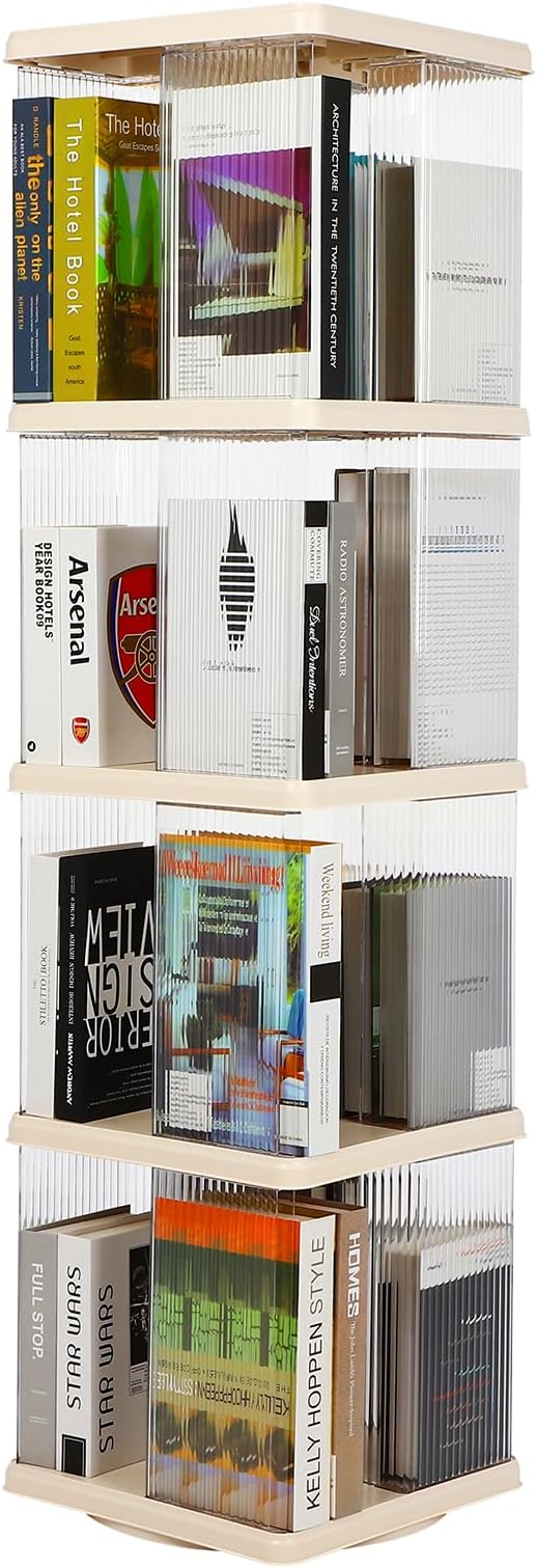 FAHKNS 4 Tier Rotating Bookshelf,360°Display Floor Standing Bookcase,Book She...