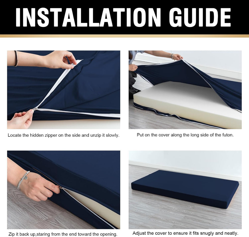 Futon Mattress Cover for Traditional Japanese Futon,Twin, Navy