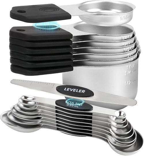 16-Piece Stainless Steel Measuring Cups and Spoons Set, Strong Magnetic Nesting by FONYA