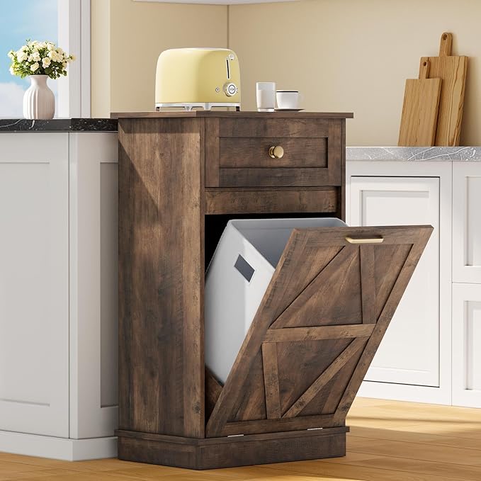 YESHOMY Tilt Out Trash Cabinet, 10 Gallon Hidden Wooden Bin Cabinets, Laundry by SearchallYESHOMY