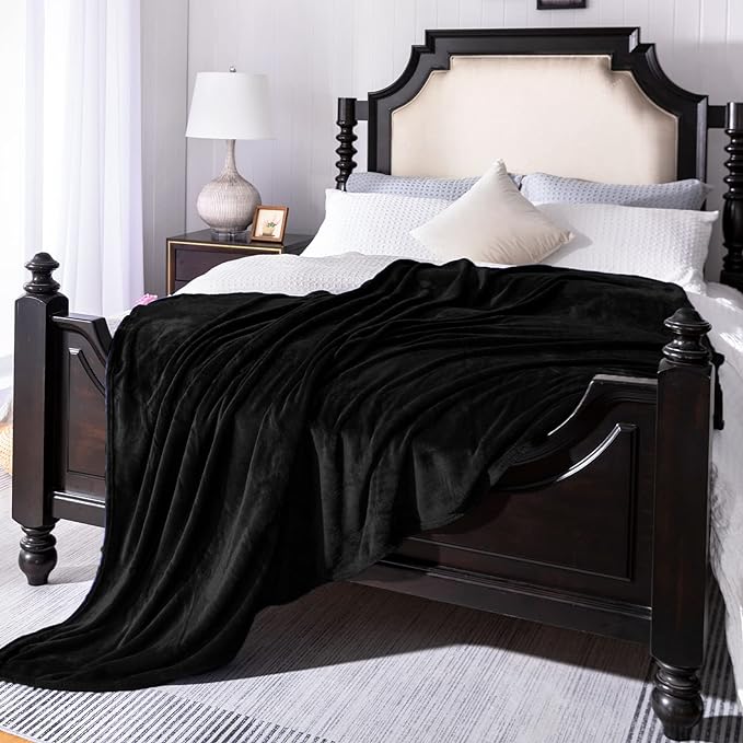 JIAHANNHA Fleece Blanket King Size Black 108 by 90 Inches Blankets by JIAHANNHA