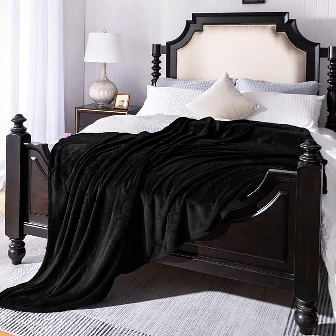 JIAHANNHA Flannel Fleece Blanket Queen Size Black 90x90 Inches, Super Soft by JIAHANNHA