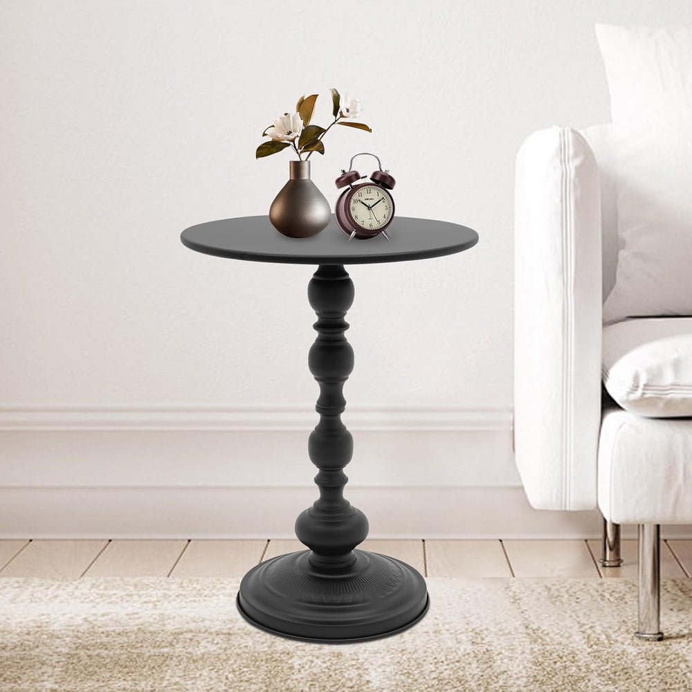 Small Round Side Table - Retro Metal Pedestal End Table for Living Room, Bedr...