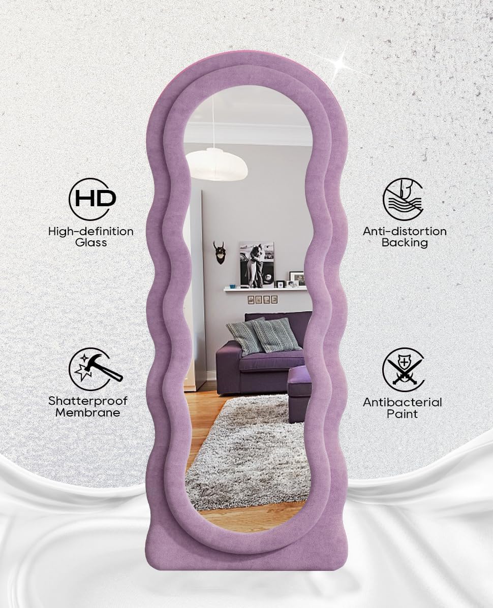 Wavy Full Length Mirror, 63"x24" Arched Body Floor Mirror (Purple)