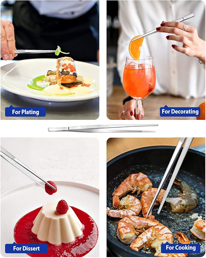 4 Pcs Fine Long Tweezer Tongs Professional Silver, Sea food and BBQ - Image 5