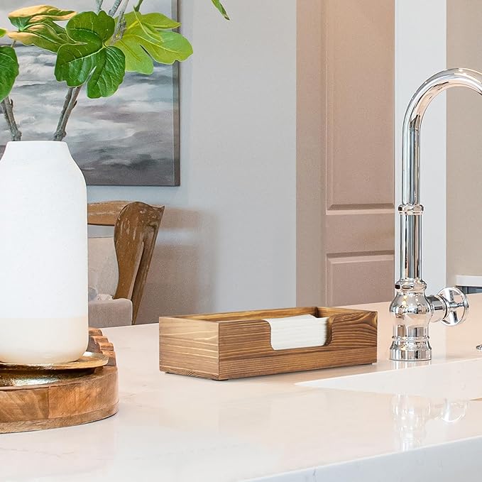 Paper Towel Dispenser Countertop, Burnt Wood Folded Paper Hand Towel Holder - Image 5