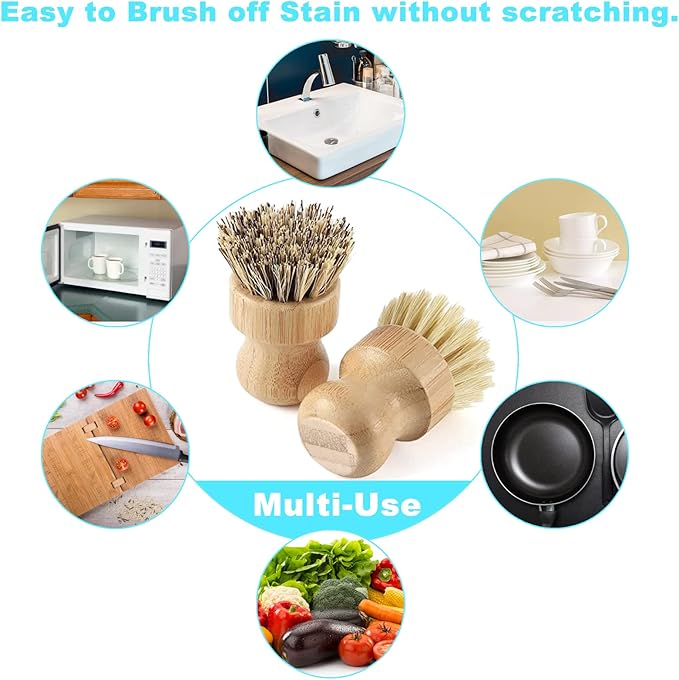 Aisuly Bamboo Dish Brush Set, Dish Brushes, Durable Wood Dishes Scrub Brush - Image 6