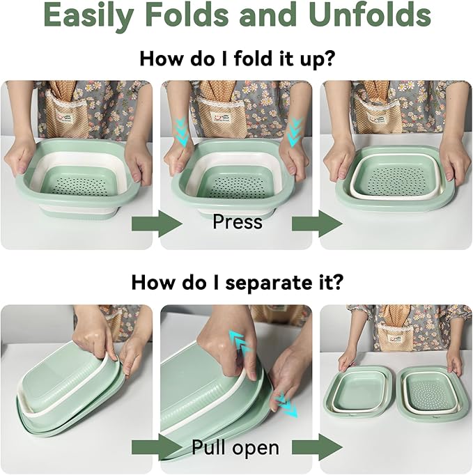 3 Sets 2 in 1 Collapsible Colander and Sink Basin - Image 8