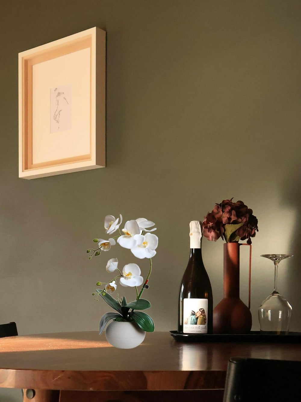 Forlaoers Tall 17" White Real Touch Orchid Artificial Flowers with Vase ...