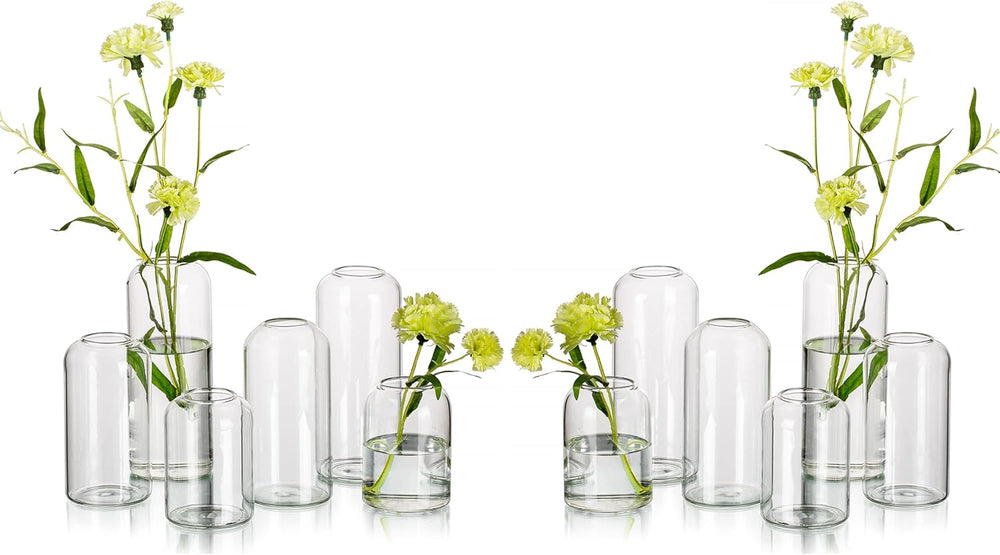 Glass Bud Vases for Flowers - Hewory Blown Modern Small Glass Vases for Cente...