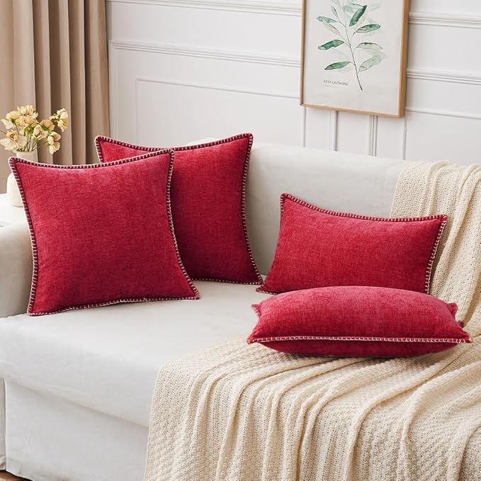 MIULEE Pack of 2 Christmas Pillow Covers 24x24 Inch Red Farmhouse Decorative - Image 8