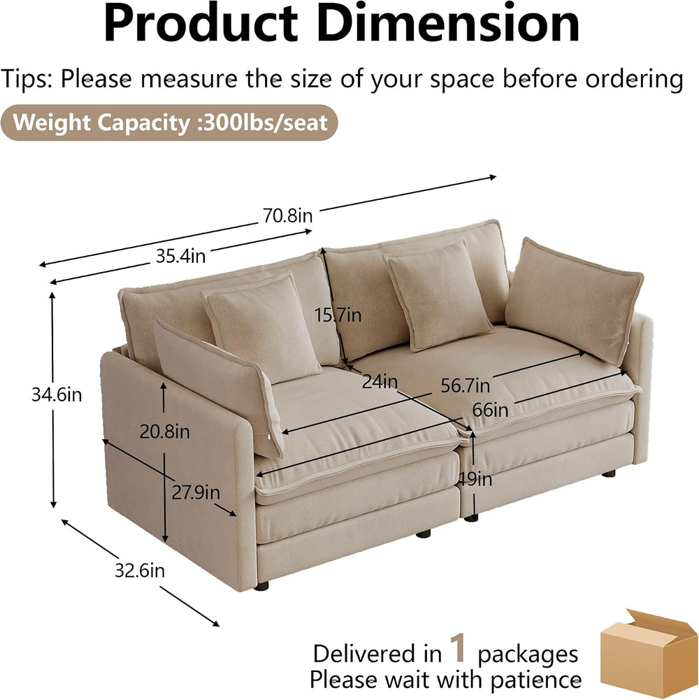 70.8" Loveseat Sofa 2 Seater Cloud Sectional Couch, Small Love Seat