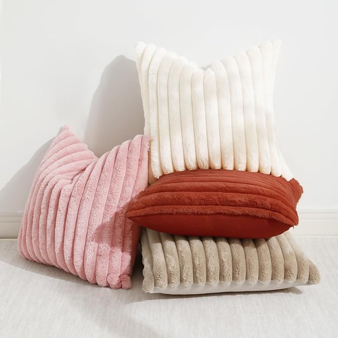 decorUhome Cozy Faux Fur Throw Pillow Covers 18x18 Set of 2 Decorative Soft - Image 5