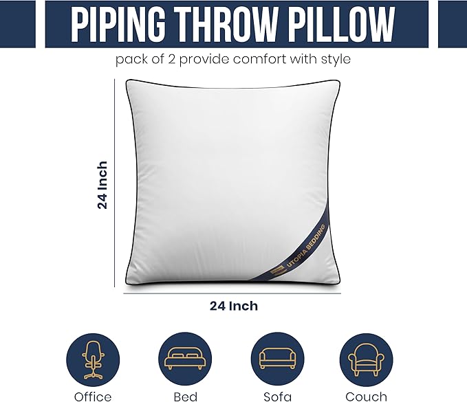 Utopia Bedding Throw Pillow Inserts, 24 x 24 Inches Decorative Indoor Pillows - Image 2