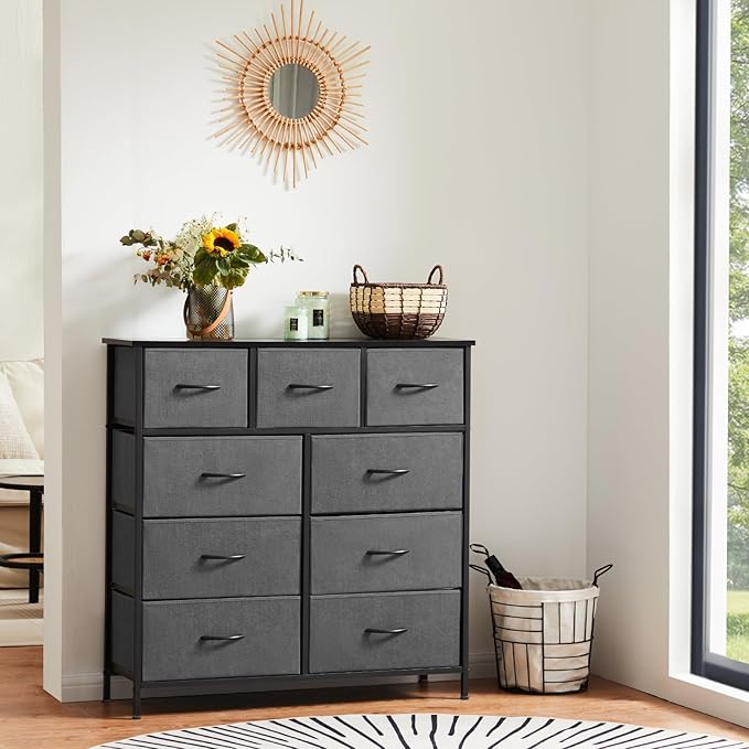 Sweetcrispy 9 Drawer Fabric Dresser Tall Chest Storage Organizer Tower - Image 2