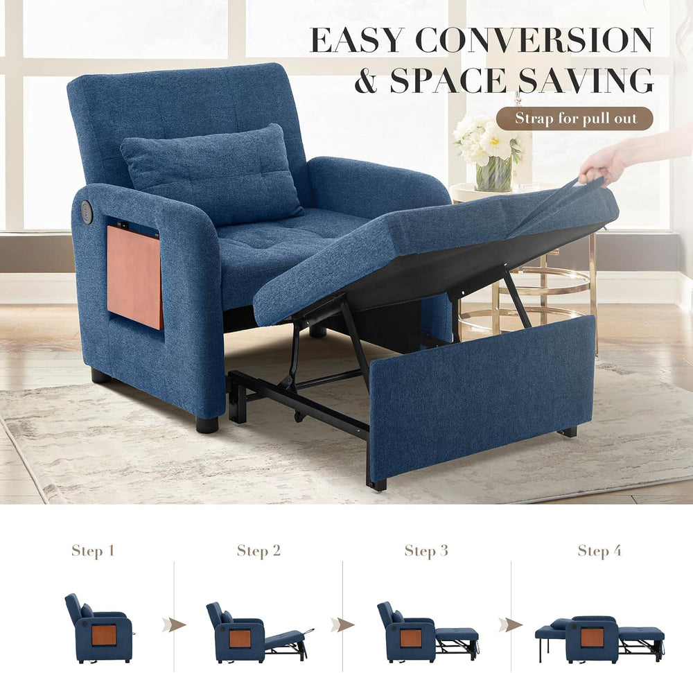 Convertible Sleeper Chair-Fabric Futon Sofa Bed, Single Sleeper Sofa, Small C...