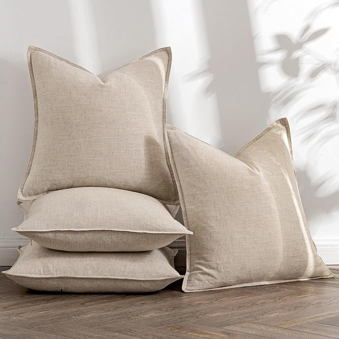 MIULEE Beige Linen Pillow Covers Pack of 4 Decorative Natural Solid Throw - Image 5