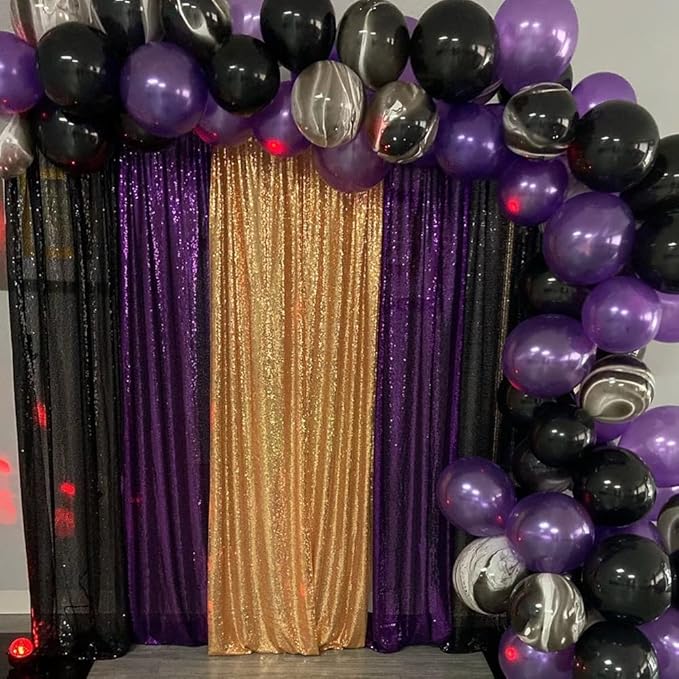 Poise3EHome Purple Sequin Backdrop Curtain,4 Panels 2FTx8FT Glitter Backgroun...